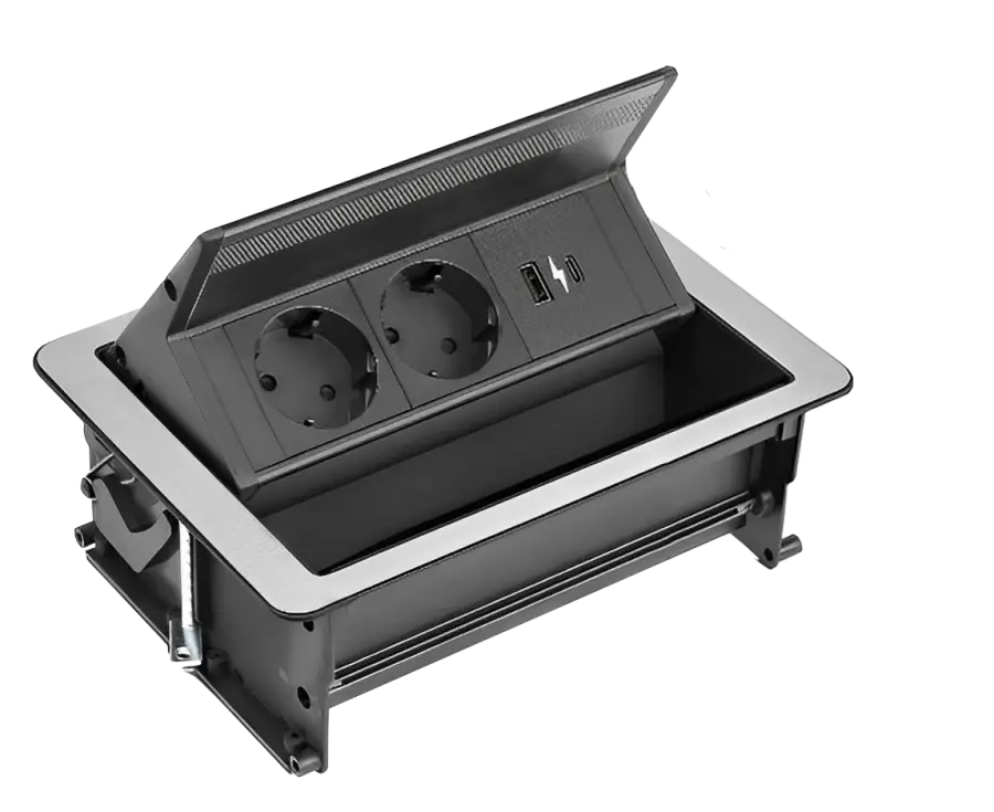 MCV 2E1U nerez / Výklopné multimediální centrum, nerez, 3-zásuvkové (2 zásuvky, 1 USB/ USB-c)